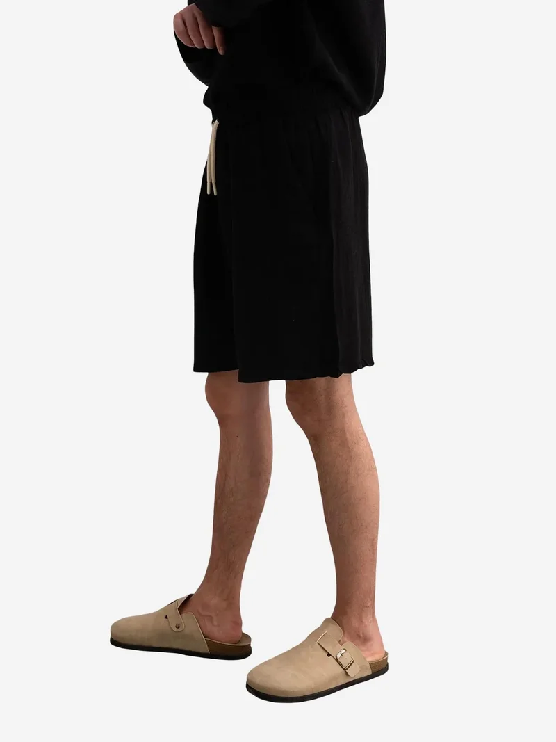 Giesto Black GIESTO Men's Relaxed Fit Textured Cotton Drawstring Shorts for Men | Best Price UAE